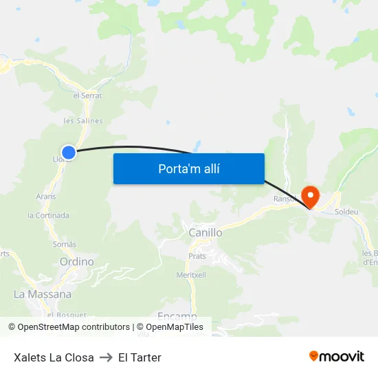Xalets La Closa to El Tarter map