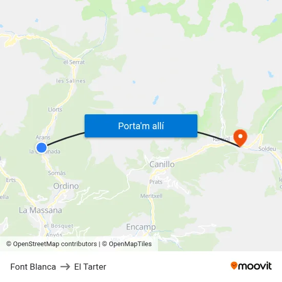 Font Blanca to El Tarter map