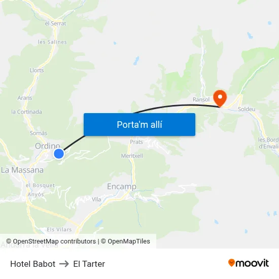 Hotel Babot to El Tarter map