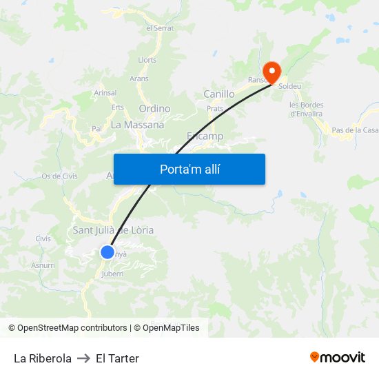 La Riberola to El Tarter map