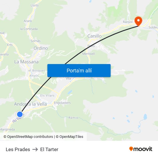 Les Prades to El Tarter map