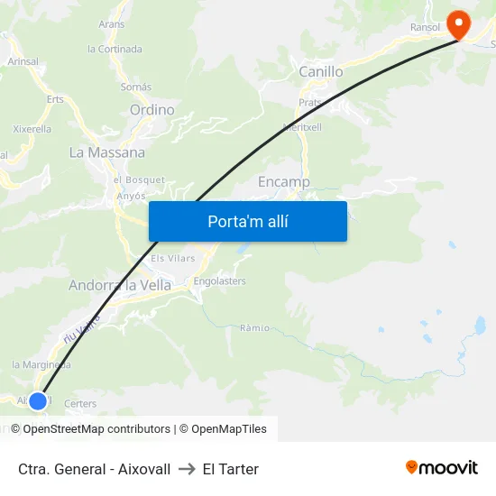 Ctra. General - Aixovall to El Tarter map