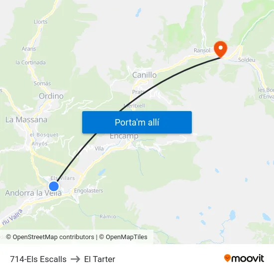 714-Els Escalls to El Tarter map