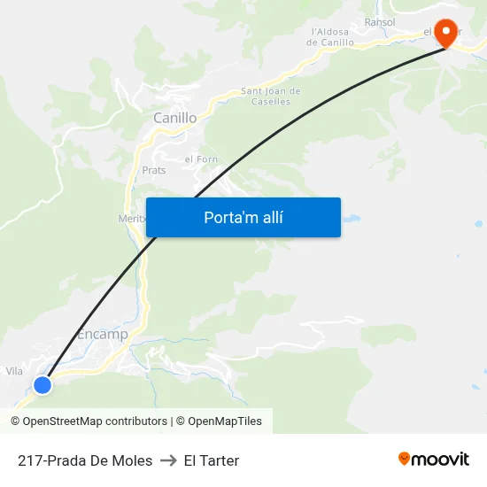 217-Prada De Moles to El Tarter map