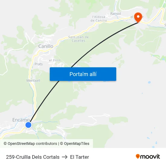 259-Cruïlla Dels Cortals to El Tarter map