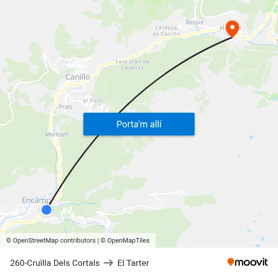 260-Cruïlla Dels Cortals to El Tarter map