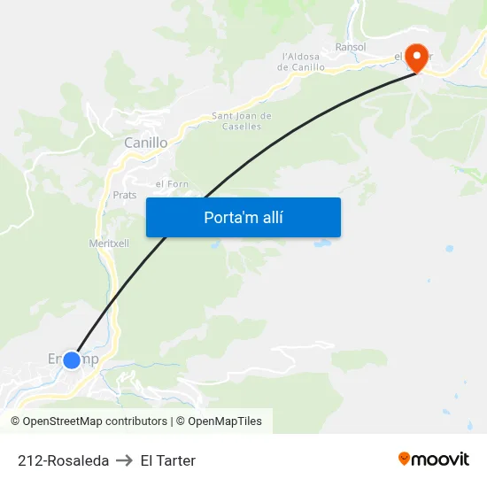 212-Rosaleda to El Tarter map