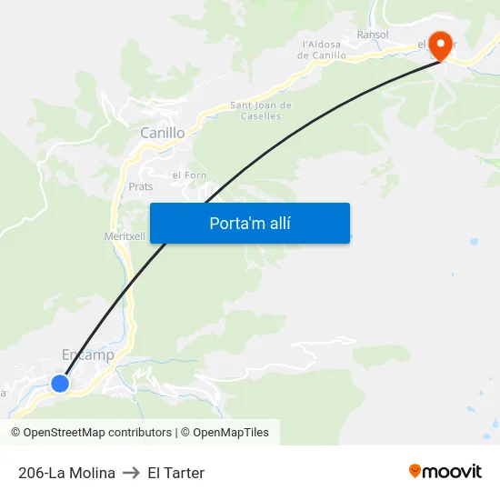 206-La Molina to El Tarter map