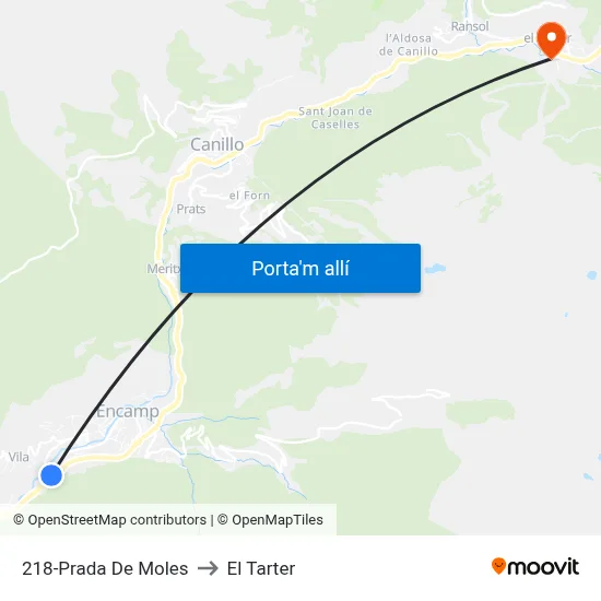218-Prada De Moles to El Tarter map
