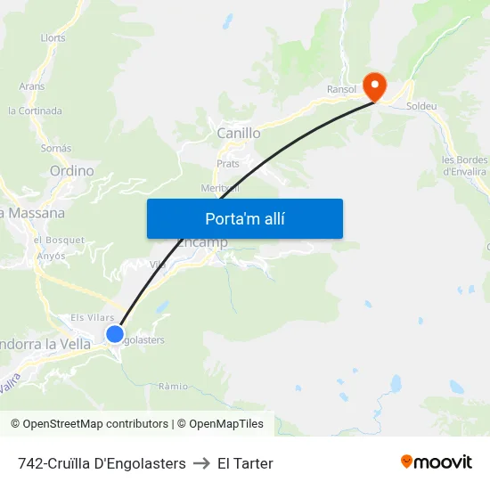 742-Cruïlla D'Engolasters to El Tarter map