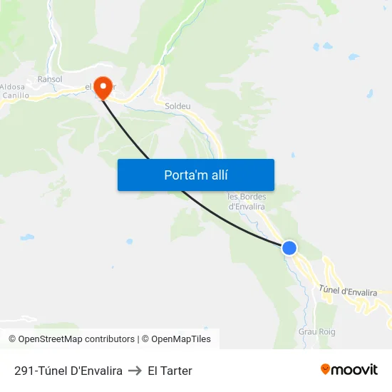 291-Túnel D'Envalira to El Tarter map