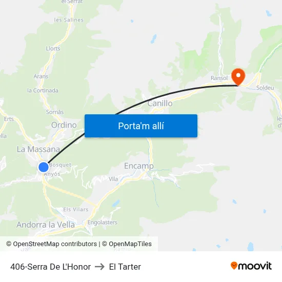 406-Serra De L'Honor to El Tarter map