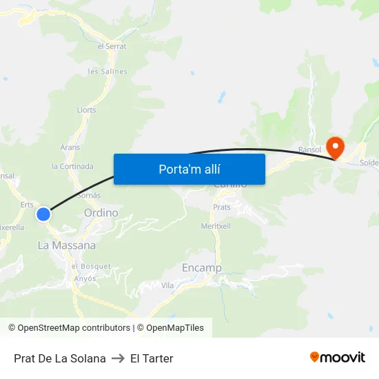 Prat De La Solana to El Tarter map