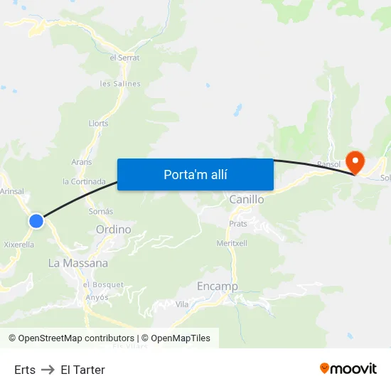 Erts to El Tarter map