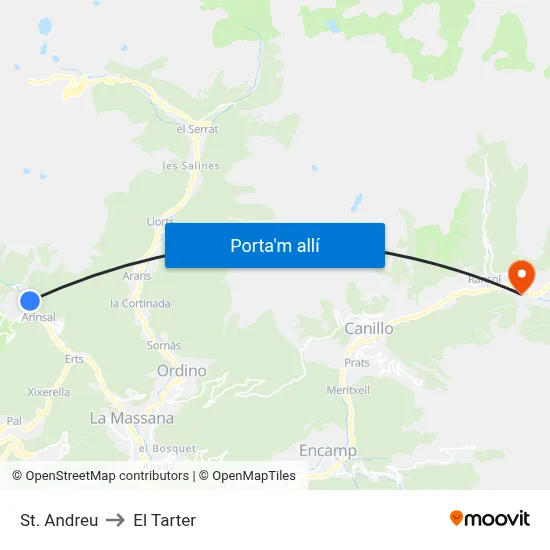 St. Andreu to El Tarter map