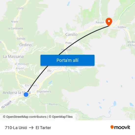 710-La Unió to El Tarter map