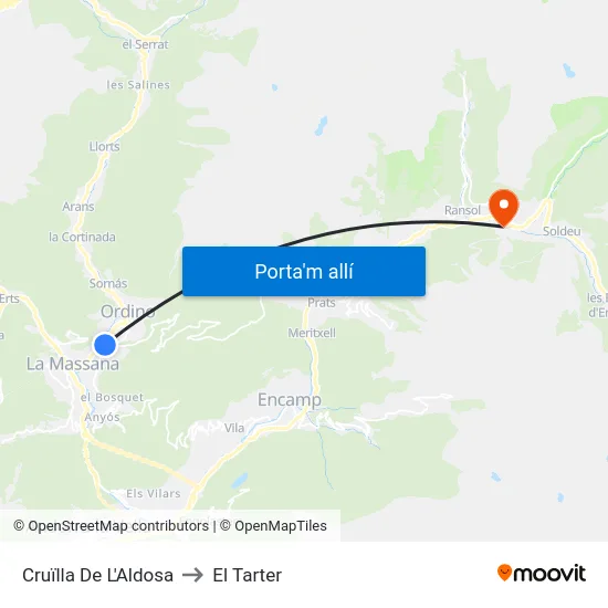 Cruïlla De L'Aldosa to El Tarter map