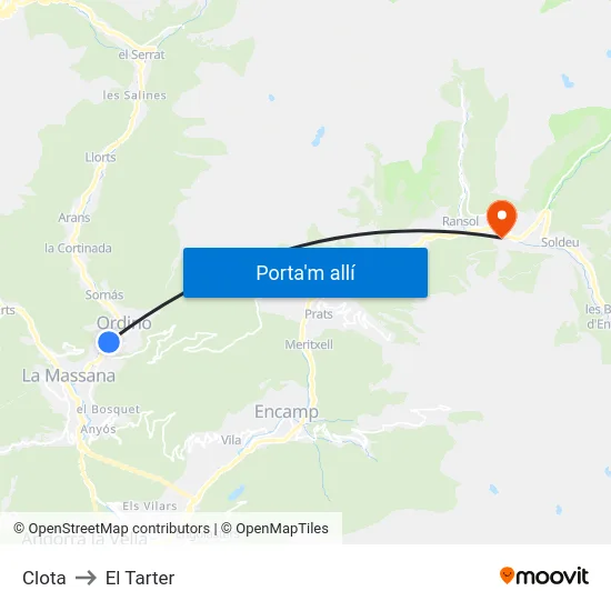 Clota to El Tarter map