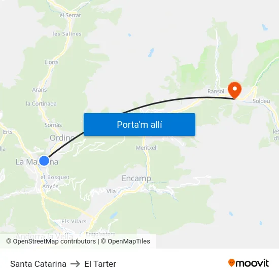 Santa Catarina to El Tarter map