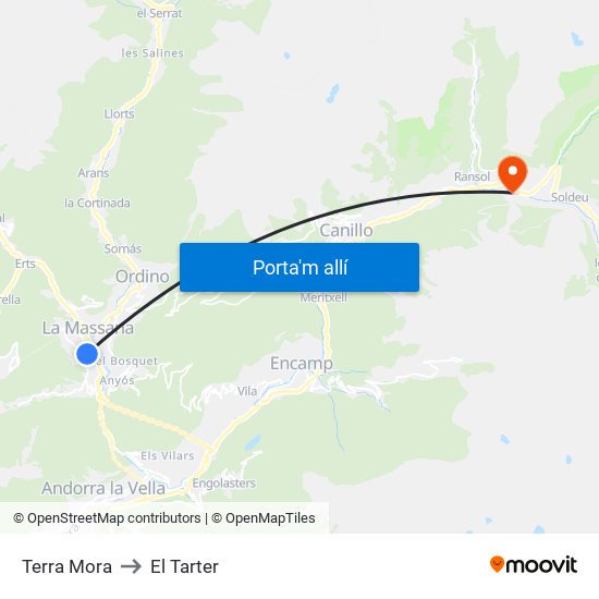 Terra Mora to El Tarter map