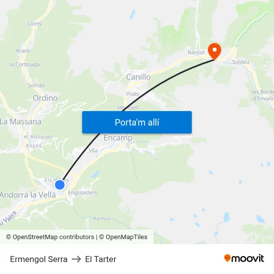 Ermengol Serra to El Tarter map