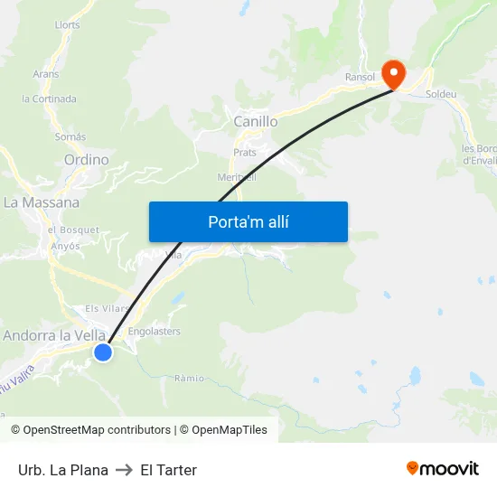 Urb. La Plana to El Tarter map