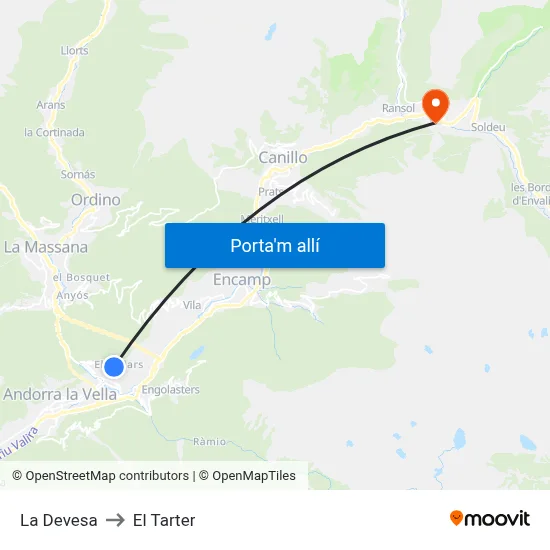 La Devesa to El Tarter map