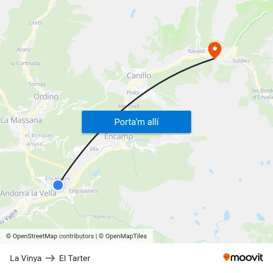 La Vinya to El Tarter map