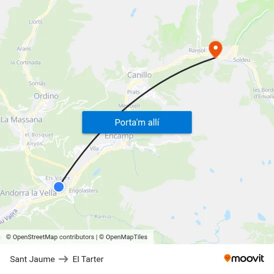Sant Jaume to El Tarter map