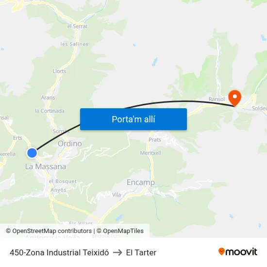 450-Zona Industrial Teixidó to El Tarter map