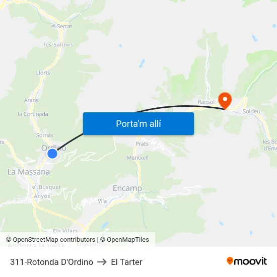 311-Rotonda D'Ordino to El Tarter map