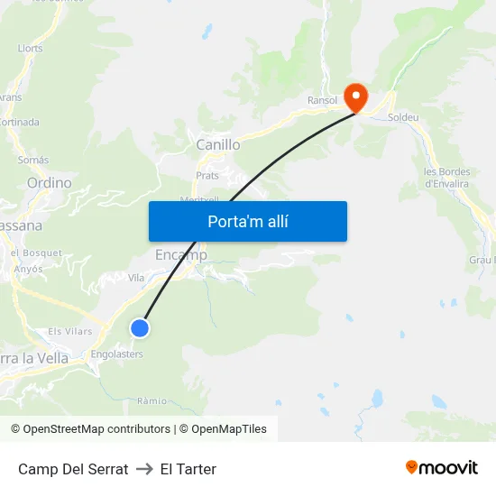 Camp Del Serrat to El Tarter map