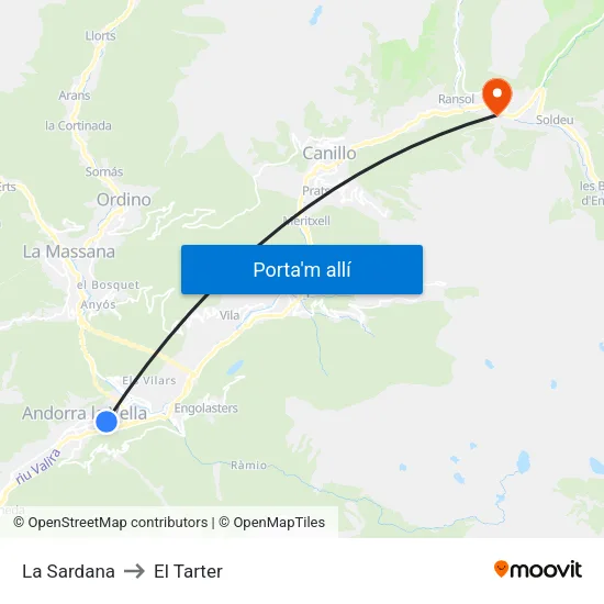 La Sardana to El Tarter map