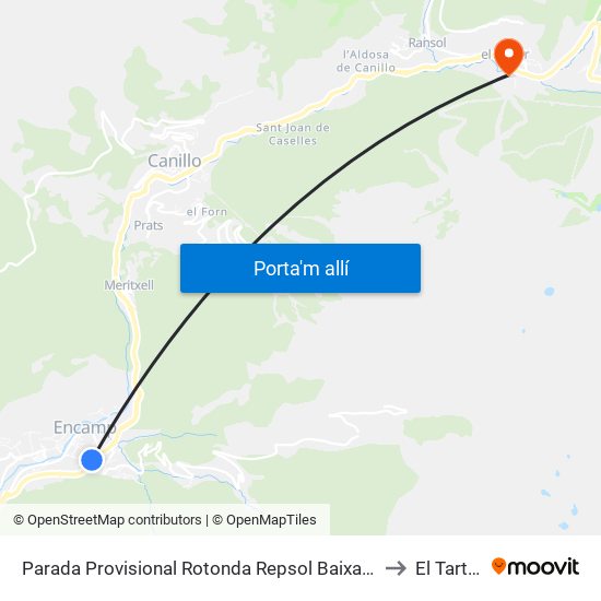 Parada Provisional Rotonda Repsol Baixada to El Tarter map