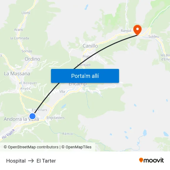 Hospital to El Tarter map