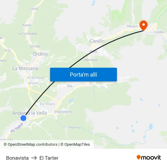 Bonavista to El Tarter map