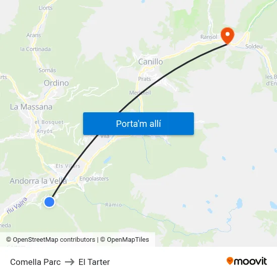 Comella Parc to El Tarter map