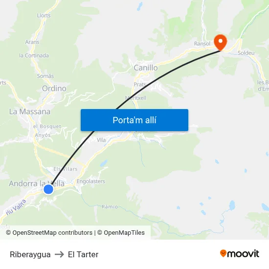 Riberaygua to El Tarter map