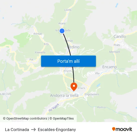 La Cortinada to Escaldes-Engordany map