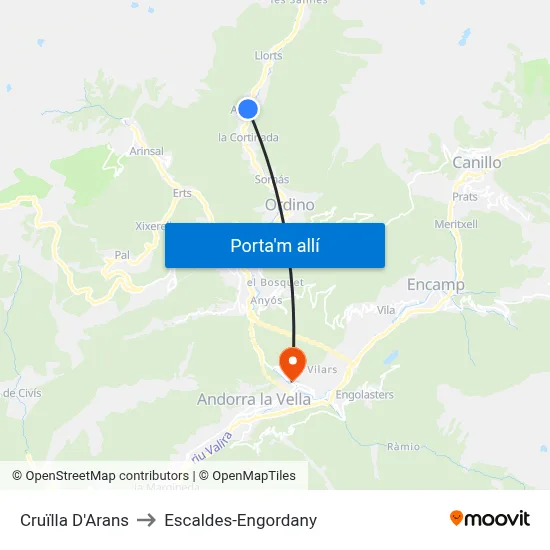 Cruïlla D'Arans to Escaldes-Engordany map