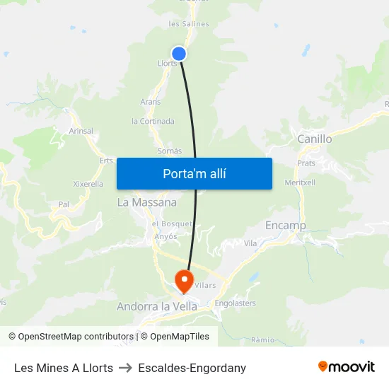 Les Mines A Llorts to Escaldes-Engordany map