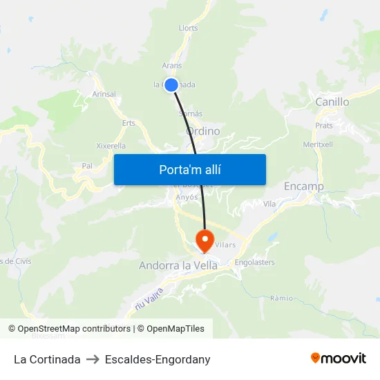 La Cortinada to Escaldes-Engordany map