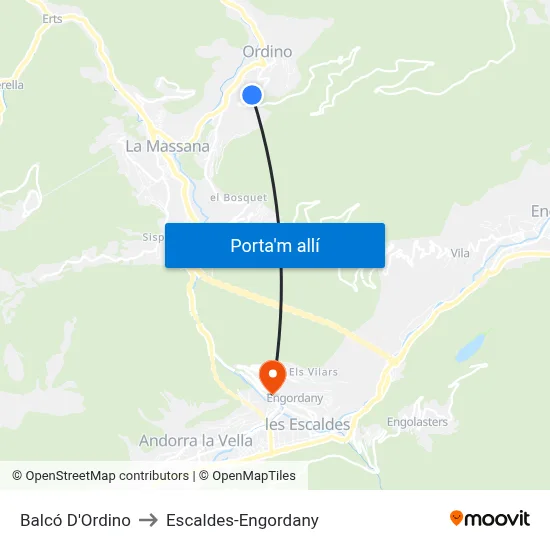 Balcó D'Ordino to Escaldes-Engordany map