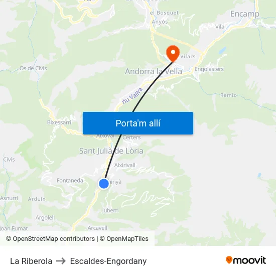 La Riberola to Escaldes-Engordany map