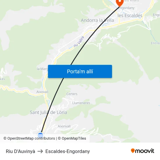 Riu D’Auvinyà to Escaldes-Engordany map
