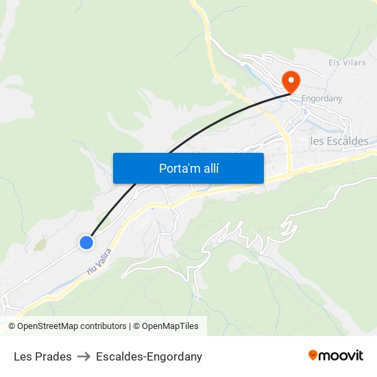 Les Prades to Escaldes-Engordany map