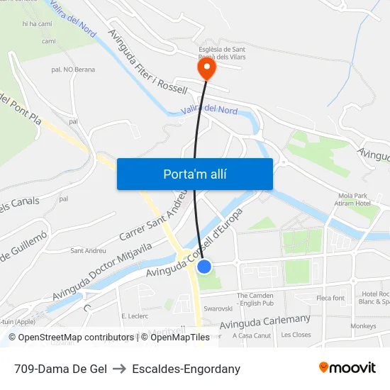 709-Dama De Gel to Escaldes-Engordany map