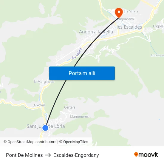 Pont De Molines to Escaldes-Engordany map