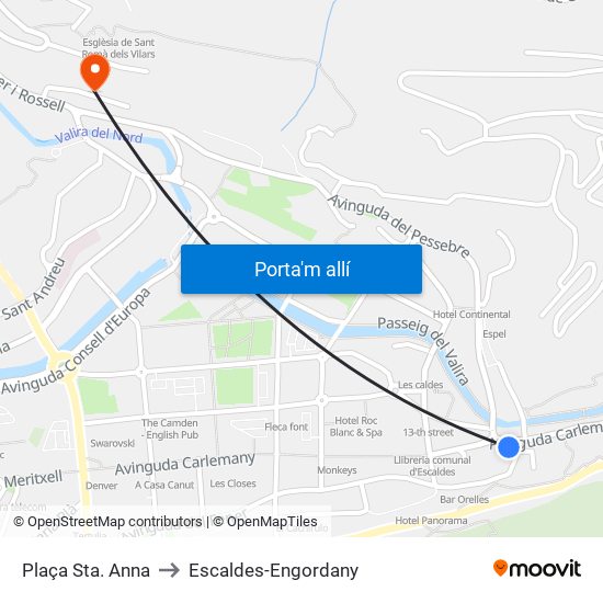 Plaça Sta. Anna to Escaldes-Engordany map