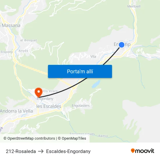 212-Rosaleda to Escaldes-Engordany map